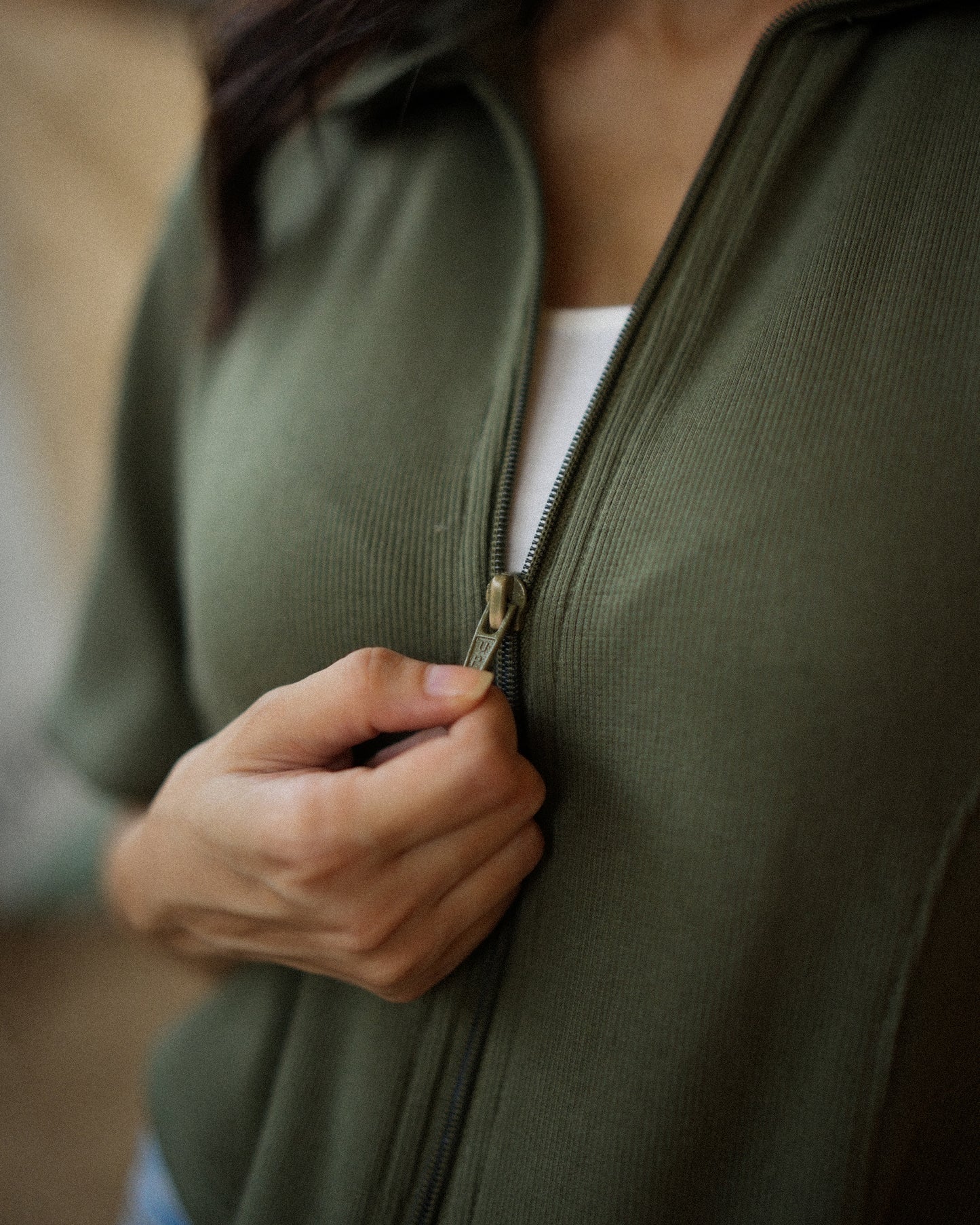 Ribbed Textured Crop Top (Olive Green)